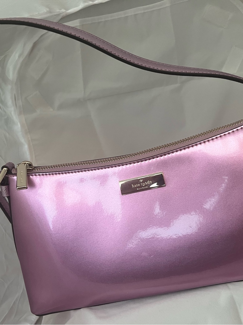 kate spade Metallic Lavender Pink Shoulder Bag with Gold-Tone Plaque